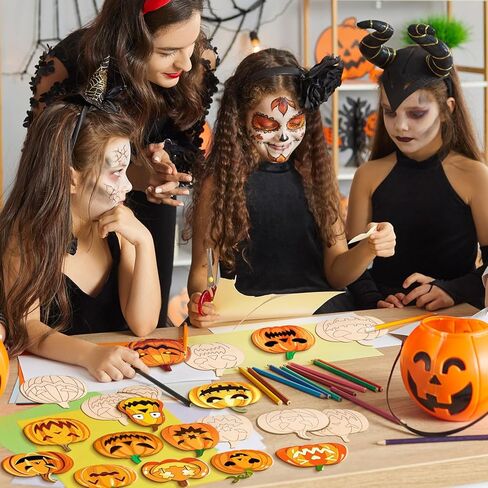 48 Pack Halloween Wooden Pumpkin Ornaments Jack O Lantern Pumpkin Wooden Slices Cutout Ornaments DIY Halloween Crafts Home Party Activities in Kuwait