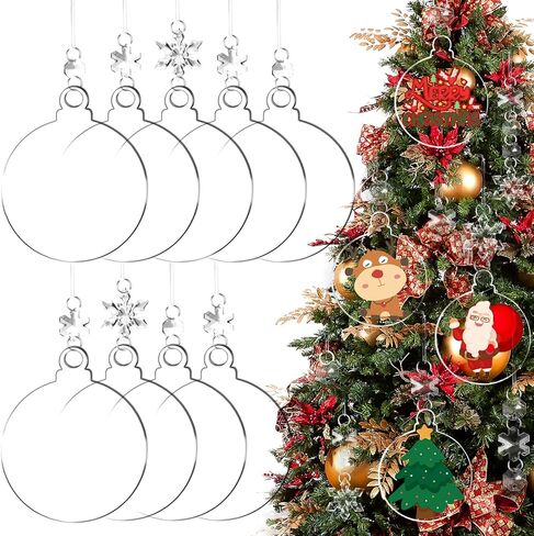24 قطعة من فراغات زينة الأكريليك من GuassLee لتزيين شجرة عيد الميلاد - 3 بوصات فارغة مستديرة غير مكتملة من الأكريليك الشفاف مع دلايات خرز ندفة الثلج حلقات معدنية للأطفال علامات الحرف اليدوية in Kuwait
