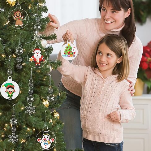 24 قطعة من فراغات زينة الأكريليك من GuassLee لتزيين شجرة عيد الميلاد - 3 بوصات فارغة مستديرة غير مكتملة من الأكريليك الشفاف مع دلايات خرز ندفة الثلج حلقات معدنية للأطفال علامات الحرف اليدوية in Kuwait