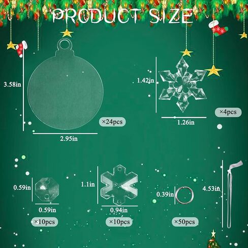 24 قطعة من فراغات زينة الأكريليك من GuassLee لتزيين شجرة عيد الميلاد - 3 بوصات فارغة مستديرة غير مكتملة من الأكريليك الشفاف مع دلايات خرز ندفة الثلج حلقات معدنية للأطفال علامات الحرف اليدوية in Kuwait