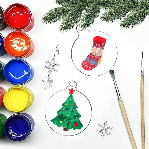 24 قطعة من فراغات زينة الأكريليك من GuassLee لتزيين شجرة عيد الميلاد - 3 بوصات فارغة مستديرة غير مكتملة من الأكريليك الشفاف مع دلايات خرز ندفة الثلج حلقات معدنية للأطفال علامات الحرف اليدوية in Kuwait