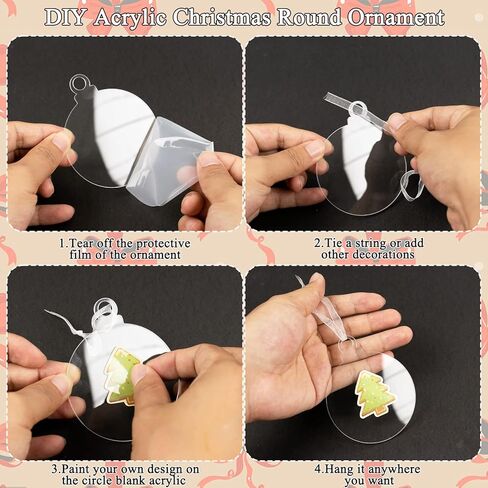 24 قطعة من فراغات زينة الأكريليك من GuassLee لتزيين شجرة عيد الميلاد - 3 بوصات فارغة مستديرة غير مكتملة من الأكريليك الشفاف مع دلايات خرز ندفة الثلج حلقات معدنية للأطفال علامات الحرف اليدوية in Kuwait