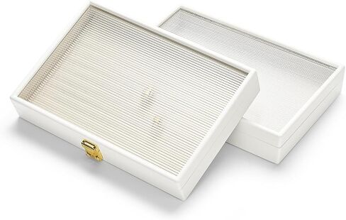 Oirlv White 24 Grid Premium Leather Jewelry Organizer Tray with Clear Lid Lockable Jewelry Box Earrings Rings Holder Box for Women Girls (Creamy-white Interior) 24 Grid in Kuwait