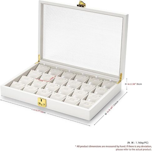 Oirlv White 24 Grid Premium Leather Jewelry Organizer Tray with Clear Lid Lockable Jewelry Box Earrings Rings Holder Box for Women Girls (Creamy-white Interior) 24 Grid in Kuwait