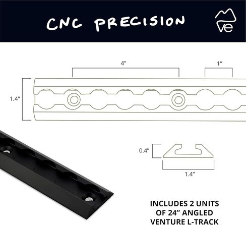 VanEssential 24" Venture Track T-6 Aluminium L-Track Black Anodized (Floor Angled Profile) - 2 Pack in Kuwait