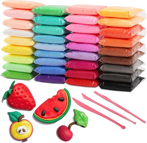 Air Dry Clay Kit 24 Colors,Modeling Clay with 3 Sculpting Tools,Air Dry Ultra Light Clay,DIY Molding Magic Foam Clay Gift for Kids Girls Boys Art Crafts Christmas Birthday Gifts(24 Colors) in Saudi Arabia