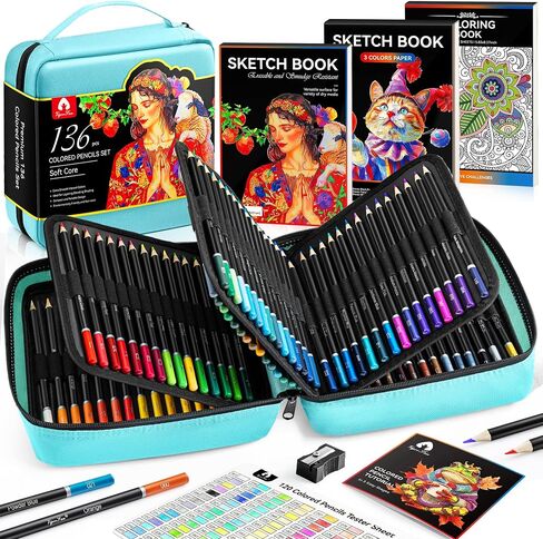 136 PCS Colored Pencils Set for Adult Coloring Books, 120 Colored Pencils with Sketchbook, Coloring Book, Sharpener, Soft Core Sketching Drawing Pencils, Art Supplies for Adults Artists (Black) in Kuwait