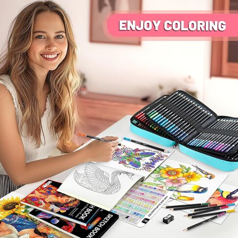 136 PCS Colored Pencils Set for Adult Coloring Books, 120 Colored Pencils with Sketchbook, Coloring Book, Sharpener, Soft Core Sketching Drawing Pencils, Art Supplies for Adults Artists (Black) in Kuwait