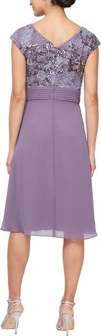 فستان Alex Evenings نسائي قصير بدون أكمام على شكل حرف A مع صدرية إمبراطورية مطرزة، فستان كوكتيل للمناسبات الخاصة in Kuwait