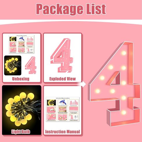 Ledido 3FT Marquee Light Up Letters Pink Mosaic Letters Light Up Numbers for Wedding, Large Lighted Marquee Numbers Large Marquee Letters for Baby Shower Party Birthday, Pink Marquee Number 4 in Saudi Arabia