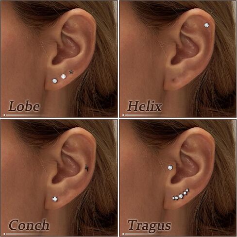 REVOLIA 316L Stainless Steel Cartilage Earrings Set Huggie Hoop Earrings Pearl Flat Back Earrings for Women Cartilage Helix Earrings with Chain Dangle Conch Tragus Piercing Jewelry Set in Saudi Arabia
