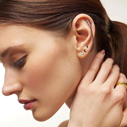 REVOLIA 316L Stainless Steel Cartilage Earrings Set Huggie Hoop Earrings Pearl Flat Back Earrings for Women Cartilage Helix Earrings with Chain Dangle Conch Tragus Piercing Jewelry Set in Saudi Arabia