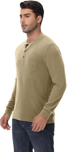Riyiper 3 Pack Men's Long Sleeve Henley Shirts with Pocket Slim Fit Round Neck Casual Tops with Button Basic Tee in Kuwait