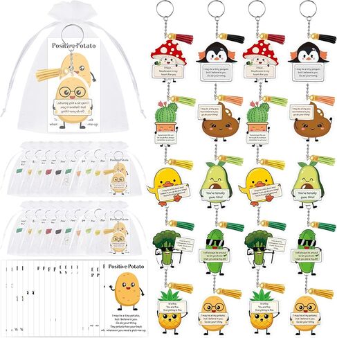 Positive Support Keychain Gift Set: Adorable Vegetable Animals Acrylic Keychains with Tassels Appreciation Gifts in Kuwait
