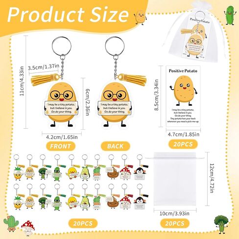 Positive Support Keychain Gift Set: Adorable Vegetable Animals Acrylic Keychains with Tassels Appreciation Gifts in Kuwait