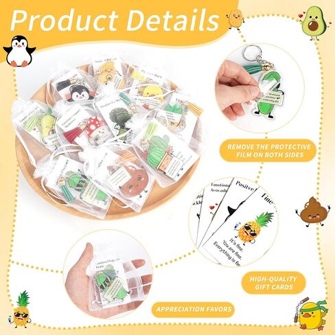Positive Support Keychain Gift Set: Adorable Vegetable Animals Acrylic Keychains with Tassels Appreciation Gifts in Kuwait