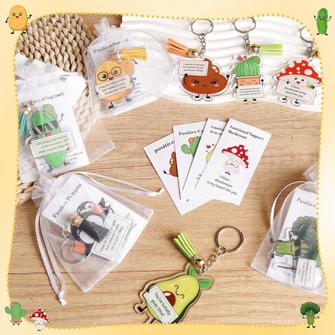 Positive Support Keychain Gift Set: Adorable Vegetable Animals Acrylic Keychains with Tassels Appreciation Gifts in Kuwait