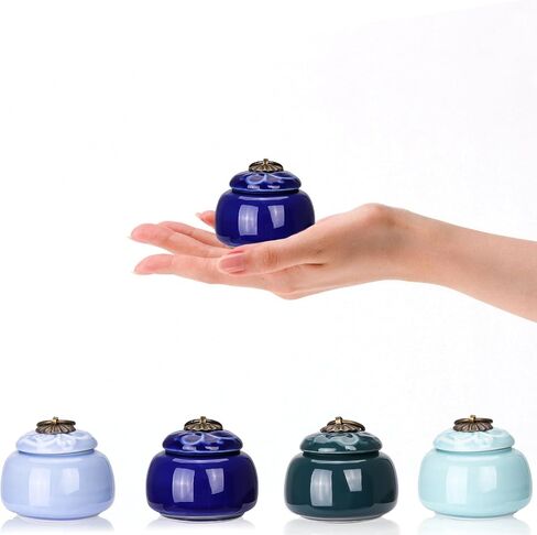 Small Urns for Human Ashes Keepsake - Mini Ceramic Urns with 3D Floral Design & Vintage Copper Ring - 2.13" x 1.97", 20ml Decorative Keepsakes for Pets and Loved Ones - RoyalBlue in Saudi Arabia