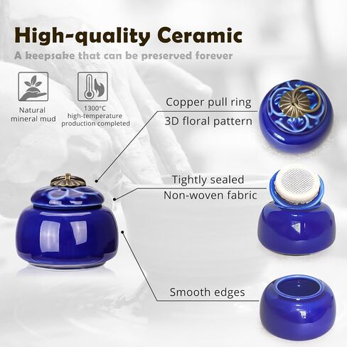 Small Urns for Human Ashes Keepsake - Mini Ceramic Urns with 3D Floral Design & Vintage Copper Ring - 2.13" x 1.97", 20ml Decorative Keepsakes for Pets and Loved Ones - RoyalBlue in Saudi Arabia