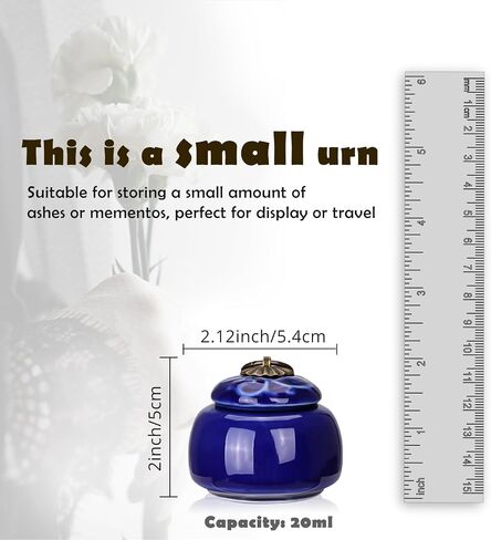 Small Urns for Human Ashes Keepsake - Mini Ceramic Urns with 3D Floral Design & Vintage Copper Ring - 2.13" x 1.97", 20ml Decorative Keepsakes for Pets and Loved Ones - RoyalBlue in Saudi Arabia