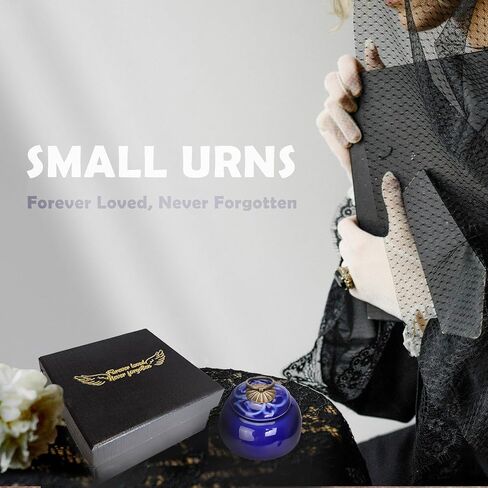 Small Urns for Human Ashes Keepsake - Mini Ceramic Urns with 3D Floral Design & Vintage Copper Ring - 2.13" x 1.97", 20ml Decorative Keepsakes for Pets and Loved Ones - RoyalBlue in Saudi Arabia