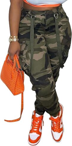 Seltaon Casual Camo Cargo Pants for Women Fall Camouflage Army Fatigue Jogger Sweatpants Trousers Plus Size in Kuwait