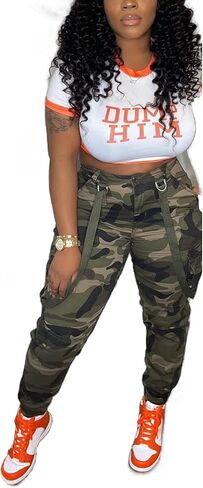 Seltaon Casual Camo Cargo Pants for Women Fall Camouflage Army Fatigue Jogger Sweatpants Trousers Plus Size in Kuwait