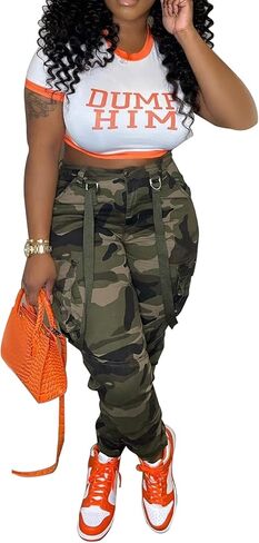 Seltaon Casual Camo Cargo Pants for Women Fall Camouflage Army Fatigue Jogger Sweatpants Trousers Plus Size in Kuwait