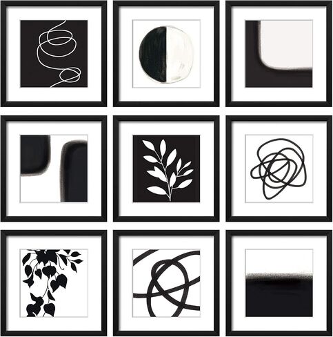 ArtbyHannah Gallery Wall Frame Set of 9 8x8 Square Picture Frame, Black Picture Frames Used as 8x8 Picture Frames Without Mat for Gallery Wall Mounting in Saudi Arabia
