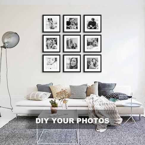ArtbyHannah Gallery Wall Frame Set of 9 8x8 Square Picture Frame, Black Picture Frames Used as 8x8 Picture Frames Without Mat for Gallery Wall Mounting in Saudi Arabia