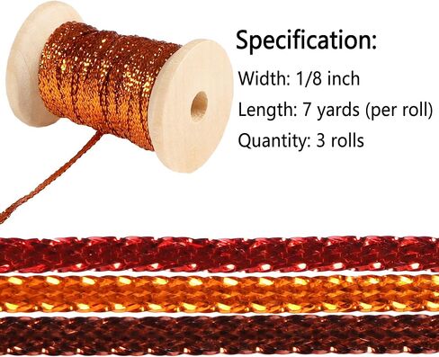 Gold Thin Ribbon 1/8 inch Metallic Braided Double Faced Curling Balloon String Ribbons for Crafts Gift Wrapping Hair Party Wedding Christmas Ornaments Tag Decoration 7 Yard x 3 Rolls in Saudi Arabia