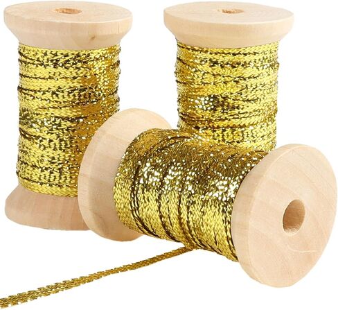 Gold Thin Ribbon 1/8 inch Metallic Braided Double Faced Curling Balloon String Ribbons for Crafts Gift Wrapping Hair Party Wedding Christmas Ornaments Tag Decoration 7 Yard x 3 Rolls in Saudi Arabia