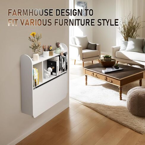 Wall Mounted Drop-Leaf Table, Floating Laptop Desk, Folding Table with Shelves, Multifunctional Computer Workstation with Storage Compartments in Home Office for Space Saving (Walnut) in Saudi Arabia