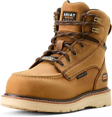 حذاء عمل Ariat نسائي من Rebar Wedge Moc مقاوم للماء ومقدمة مركبة صناعية، بني عتيق، 12 in Saudi Arabia