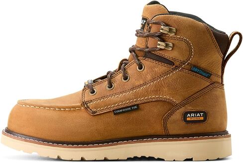 حذاء عمل Ariat نسائي من Rebar Wedge Moc مقاوم للماء ومقدمة مركبة صناعية، بني عتيق، 12 in Saudi Arabia