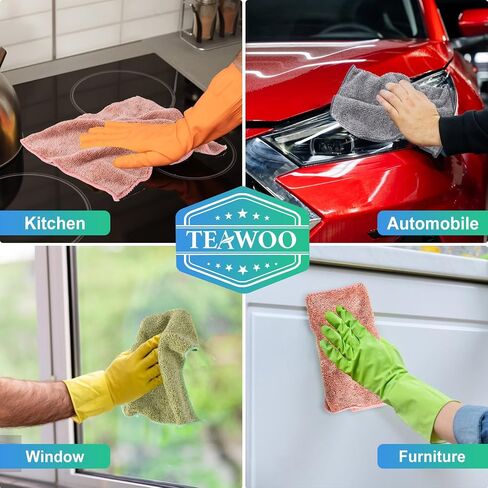 Premium Microfiber Cleaning Cloths 15 Pack, Microfiber Towels for Cars, Highly Absorbent, Reusable Cleaning Rags for Car, Household, Window, Kitchen, Grey/Pink/Green(12x12 inches) in Kuwait