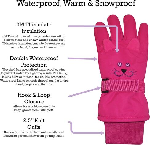 N'Ice Caps Kids Waterproof Snow Gloves Cute Animals Warm Winter Thinsulate in Saudi Arabia
