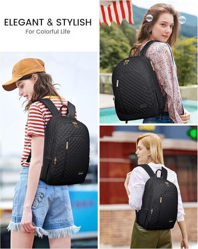 LOVEVOOK Laptop Backpack for Women, 15.6 Inch Anti Theft Computer Bag, Large Capacity Travel Backpacks, Work College Commute Backpack, Lightweight Quilted Bags Purse for Women Nurse Teacher, Black in Saudi Arabia