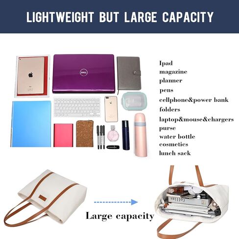 حقيبة كمبيوتر محمول للنساء خفيفة الوزن من BUG للعمل، حقيبة يد كاجوال للسفر والشاطئ والكلية والمدرسين باللون البيج in Kuwait