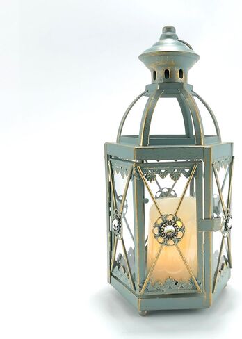 Hexagon Candle Lantern Vintage Hanging Candle Holder Decorative Candlestick for Pillar Candle Front Porch Shelf Patio Wedding Party (Green) in Saudi Arabia