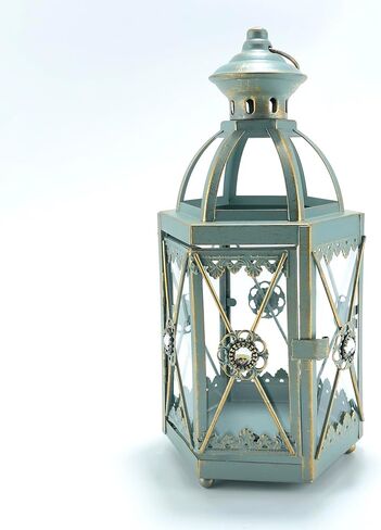 Hexagon Candle Lantern Vintage Hanging Candle Holder Decorative Candlestick for Pillar Candle Front Porch Shelf Patio Wedding Party (Green) in Saudi Arabia