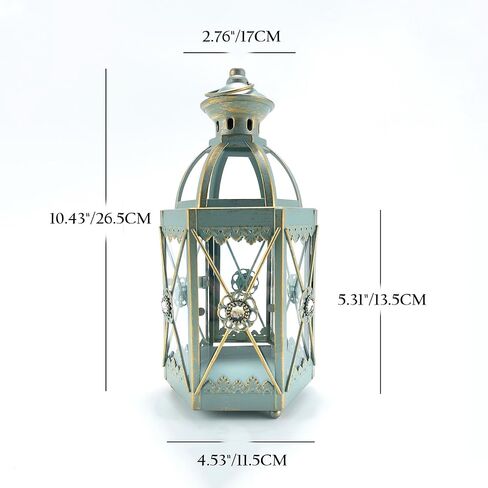 Hexagon Candle Lantern Vintage Hanging Candle Holder Decorative Candlestick for Pillar Candle Front Porch Shelf Patio Wedding Party (Green) in Saudi Arabia