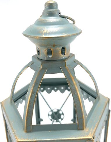 Hexagon Candle Lantern Vintage Hanging Candle Holder Decorative Candlestick for Pillar Candle Front Porch Shelf Patio Wedding Party (Green) in Saudi Arabia