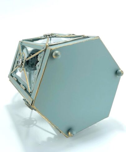 Hexagon Candle Lantern Vintage Hanging Candle Holder Decorative Candlestick for Pillar Candle Front Porch Shelf Patio Wedding Party (Green) in Saudi Arabia