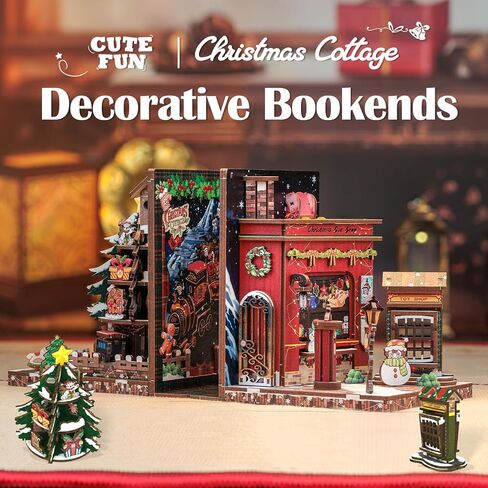 Cutefun Book Nook Kit, DIY Miniature House Dollhouse Kit for Adults and Teens, Christmas Cottage Bookends, 3D Puzzles for Adults Christmas Decorations Gifts for Family Friends in Saudi Arabia