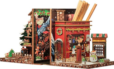 Cutefun Book Nook Kit, DIY Miniature House Dollhouse Kit for Adults and Teens, Christmas Cottage Bookends, 3D Puzzles for Adults Christmas Decorations Gifts for Family Friends in Saudi Arabia
