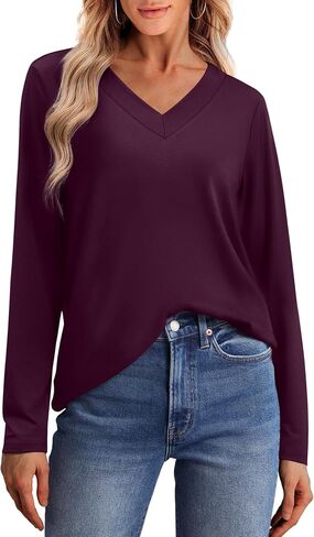 WIHOLL Women Long Sleeve T Shirts Casual V Neck Tunic Tops Fall Fashion 2024 Basic Outfits Trendy Shirts in Saudi Arabia