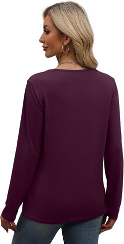 WIHOLL Women Long Sleeve T Shirts Casual V Neck Tunic Tops Fall Fashion 2024 Basic Outfits Trendy Shirts in Saudi Arabia