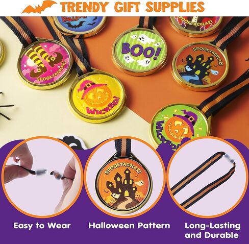 JOYIN 24 PCS Halloween Medal Trophies and Trophy Ribbons for Halloween Award Party Celebration and Spooky Contest Rewards, Halloween Party Favors for Kids, Carnival Game Prizes in Saudi Arabia