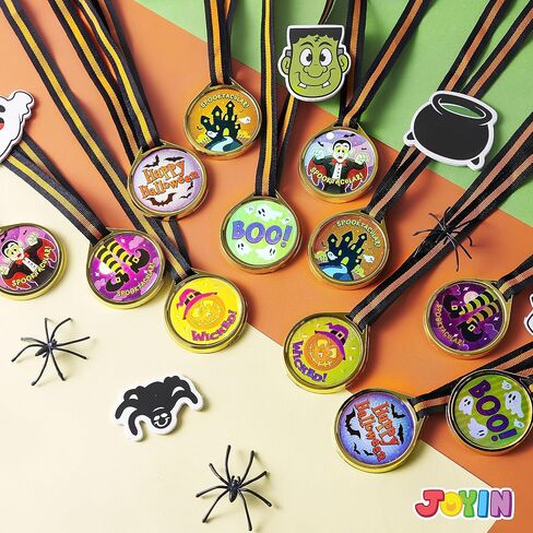 JOYIN 24 PCS Halloween Medal Trophies and Trophy Ribbons for Halloween Award Party Celebration and Spooky Contest Rewards, Halloween Party Favors for Kids, Carnival Game Prizes in Saudi Arabia